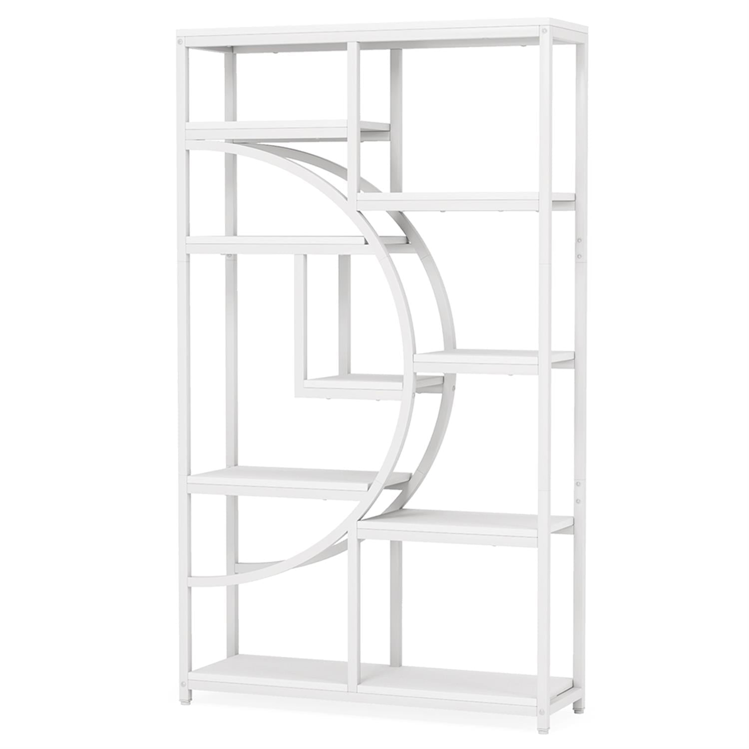 Demi Bonn 69" Freestanding Bookshelf with 9 Open Shelves, Wood and Metal Bookcase Storage Organizer, Display Standing Shelf Unit for Bedroom, Living Room, White