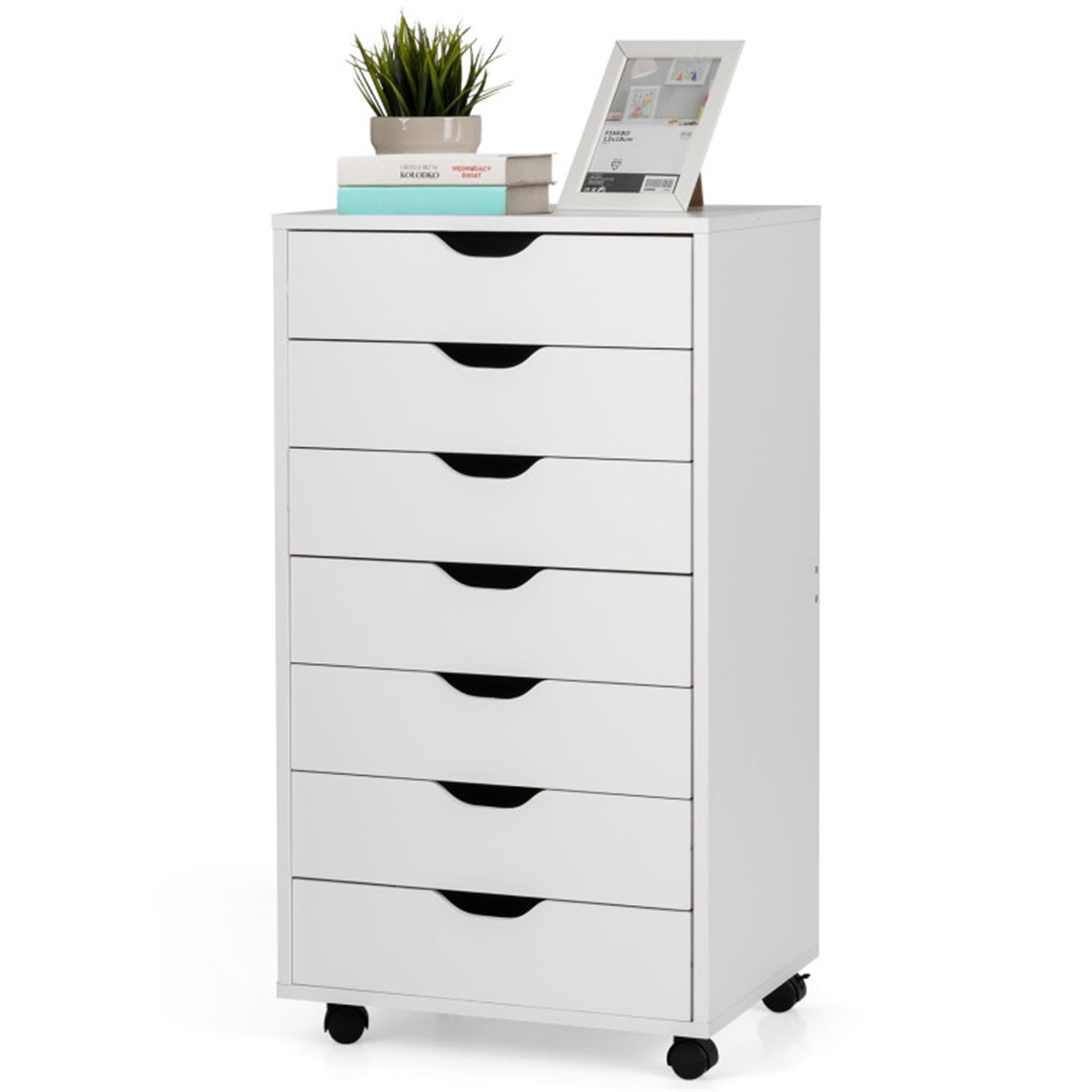 Finihen 7 Drawers Mobile Lateral Filing Cabinet Organizer with 4 Universal Casters, White Finihen 7 Drawers Mobile Lateral Filing Cabinet Organizer with 4 Universal Casters, White