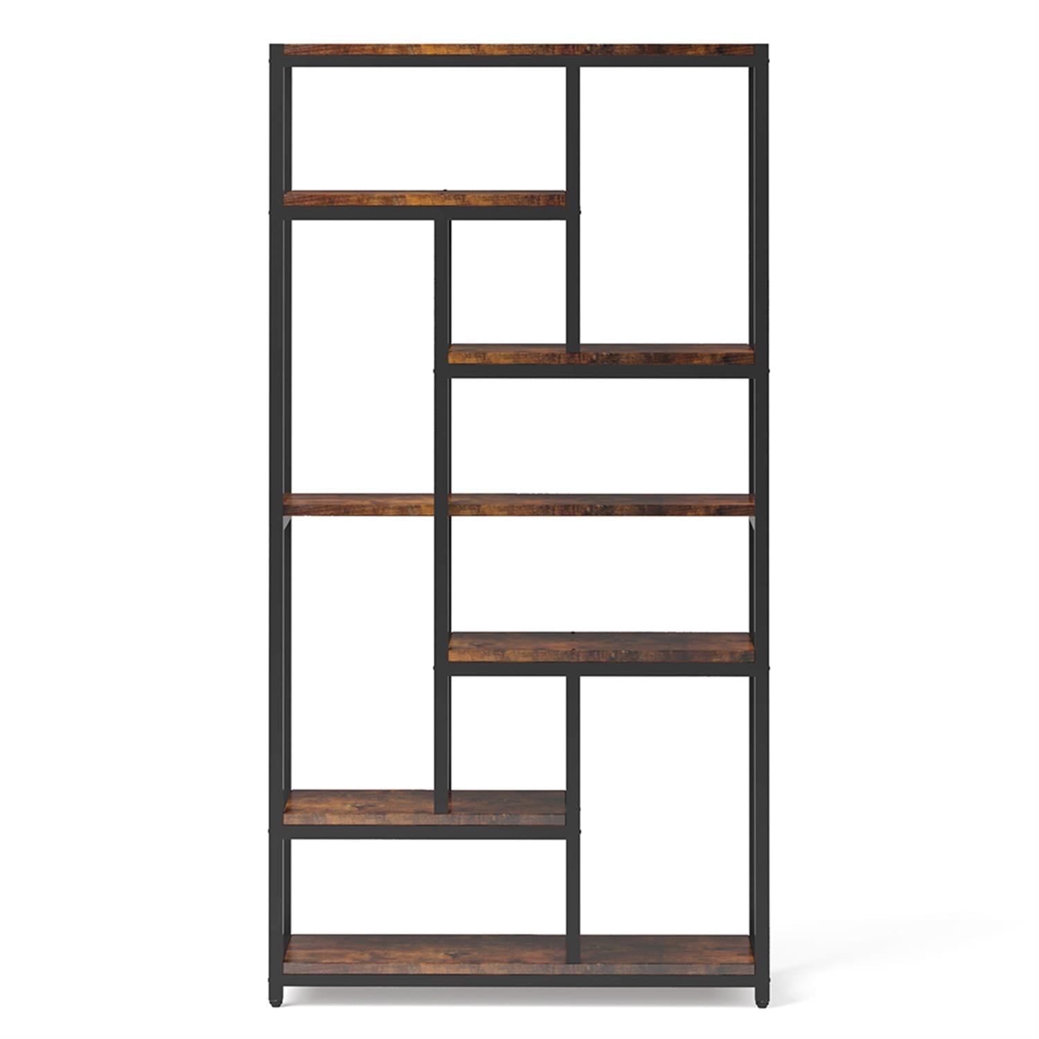 Demi Bonn 7 Tier Bookshelf, Wood and Metal Bookcase Storage Organizer, 79" Tall Display Standing Shelf Unit for Bedroom, Living Room, Brown
