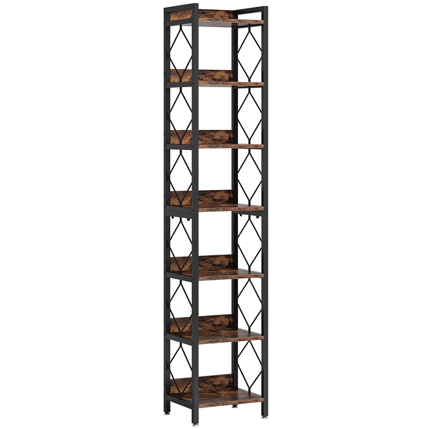 Demi Bonn 7-Tier Corner Shelf, 78.7" Narrow Bookshelf Corner Bookcase for Bedroom, Living Room, Brown