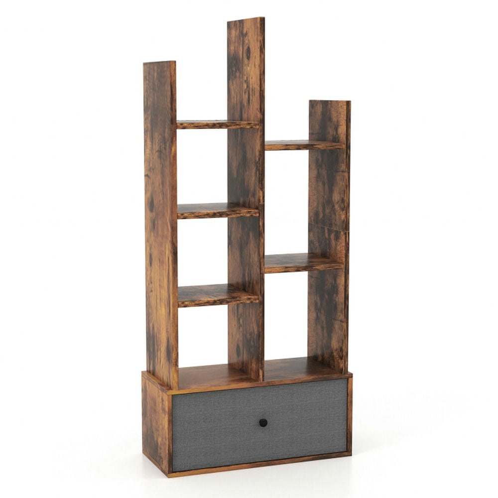 Finihen 7-Tier Open-Back Bookshelf with Drawer, Space-Saving Storage Rack Bookcase, Brown Finihen 7-Tier Open-Back Bookshelf with Drawer, Space-Saving Storage Rack Bookcase, Brown