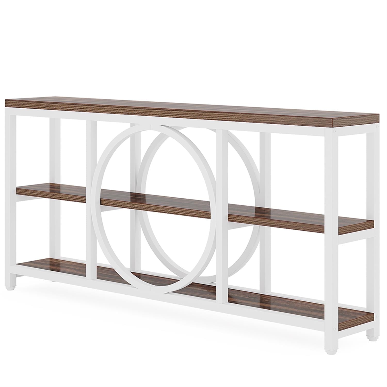 Demi Bonn 70.9" Console Table, Narrow Sofa Table with 3 Tier Storage Shelves for Hallway, Entrance, Living Room, Bedroom, Brown + White