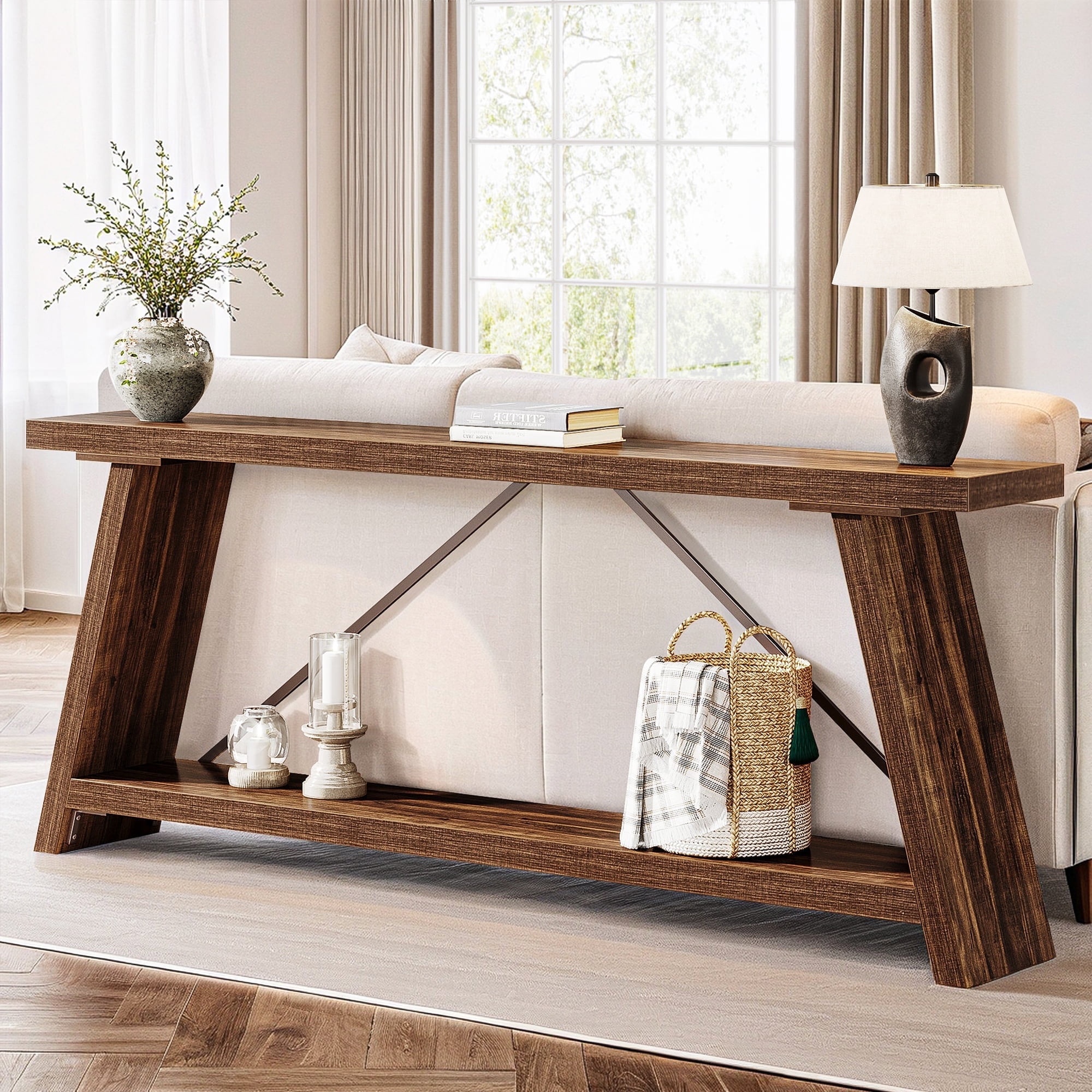 Demi Bonn 70.9" Console Table, Rustic Vintage Narrow Sofa Table for Entryway, Living Room, Hallway, Brown