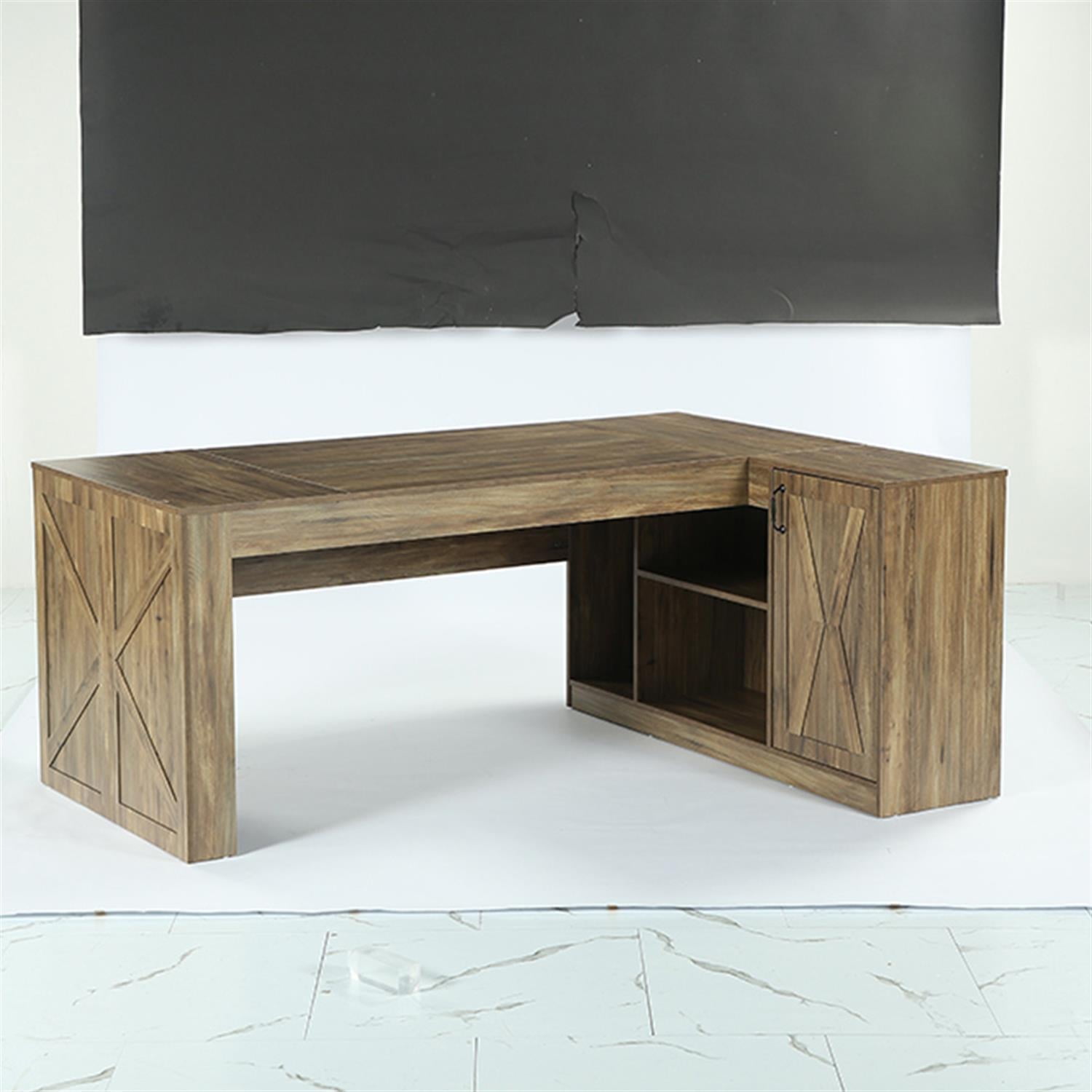 Demi Bonn 70.9" L Shaped Executive Desk, Large Office Computer Desk with Storage Cabinet for Home Office, Living Room Furniture, Brown