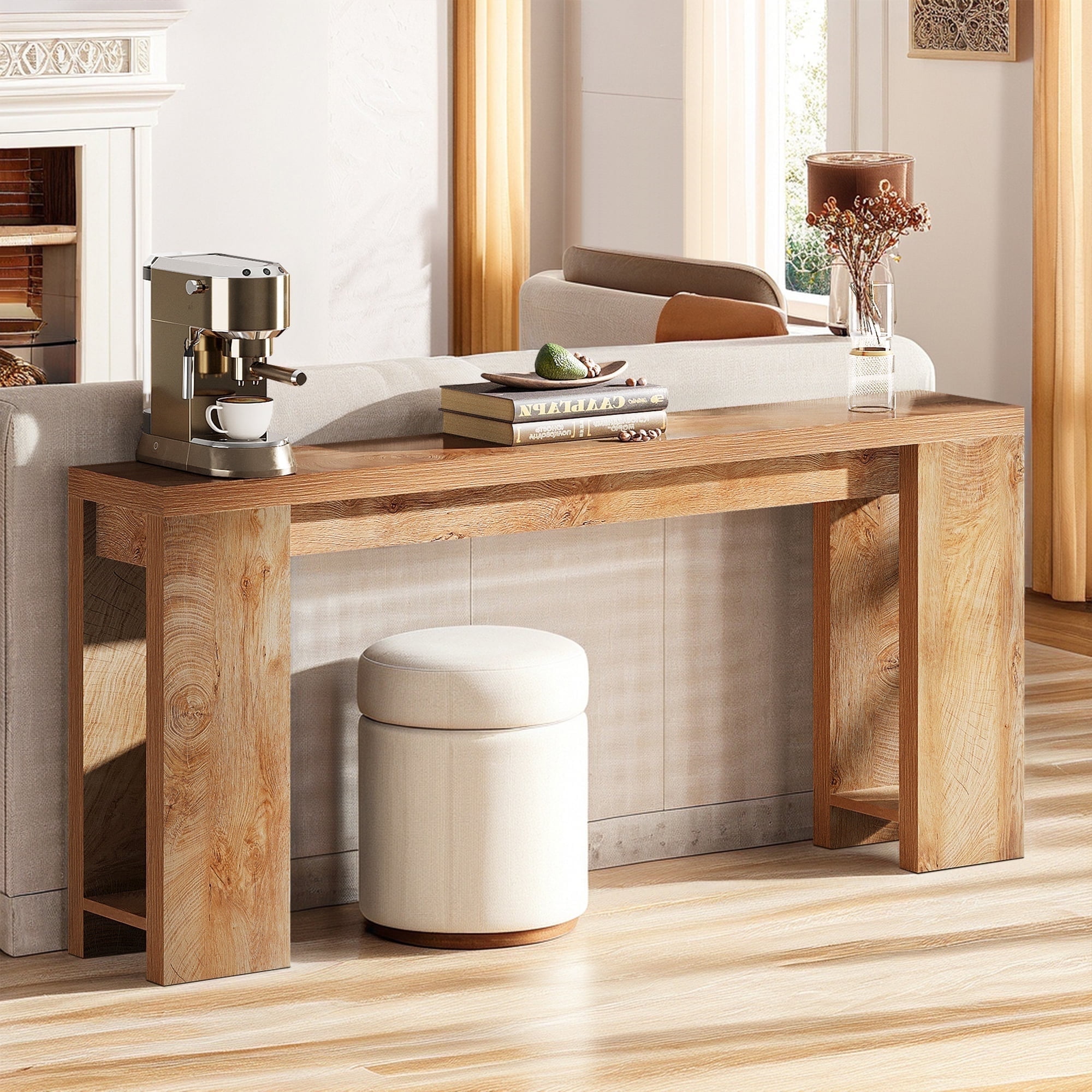 Demi Bonn 70.9" Wood Console Table, Farmhouse Sofa Table Entryway Table with Storage, Foyer Display Table, Brown
