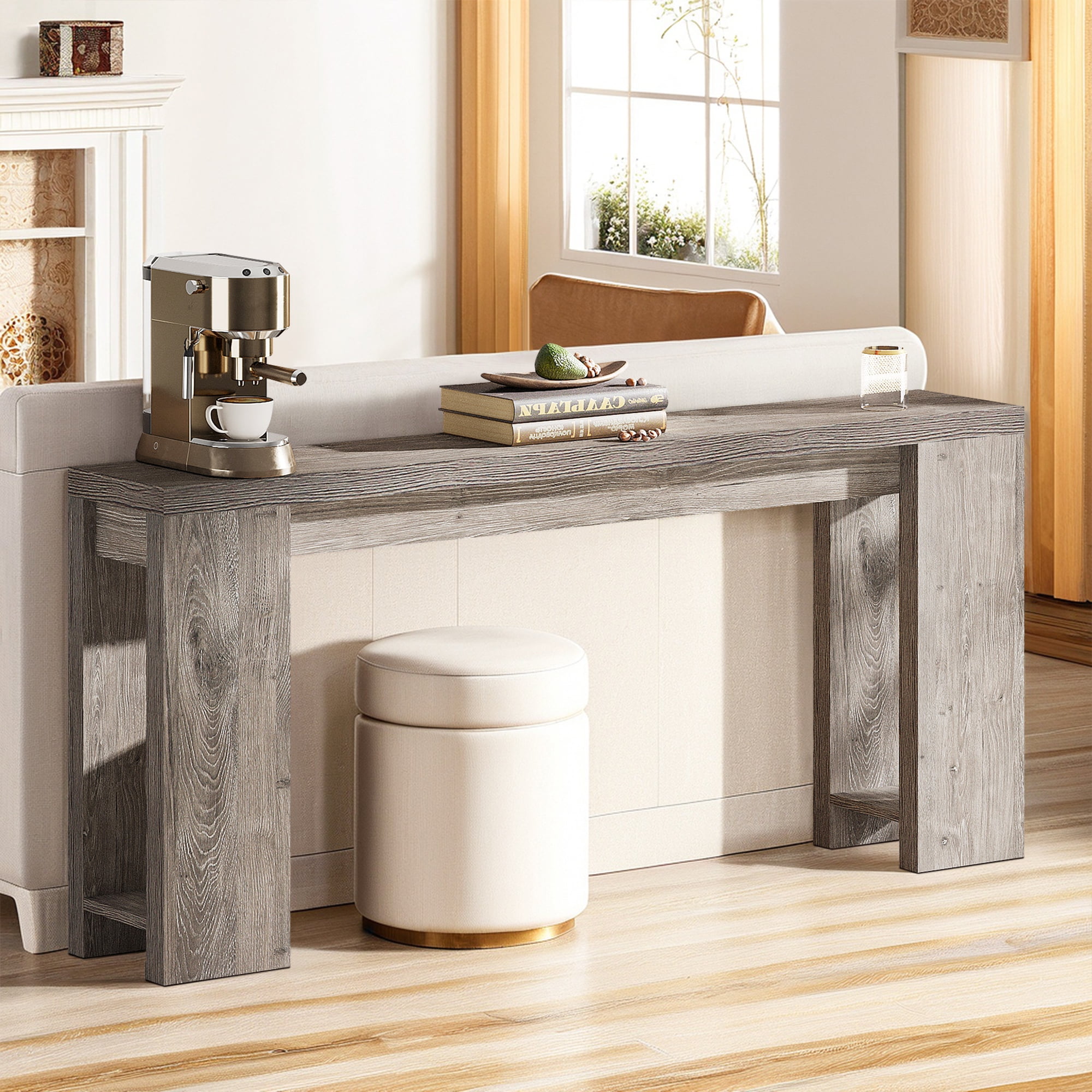 Gray Engineered Wood Farmhouse Console Table with Storage