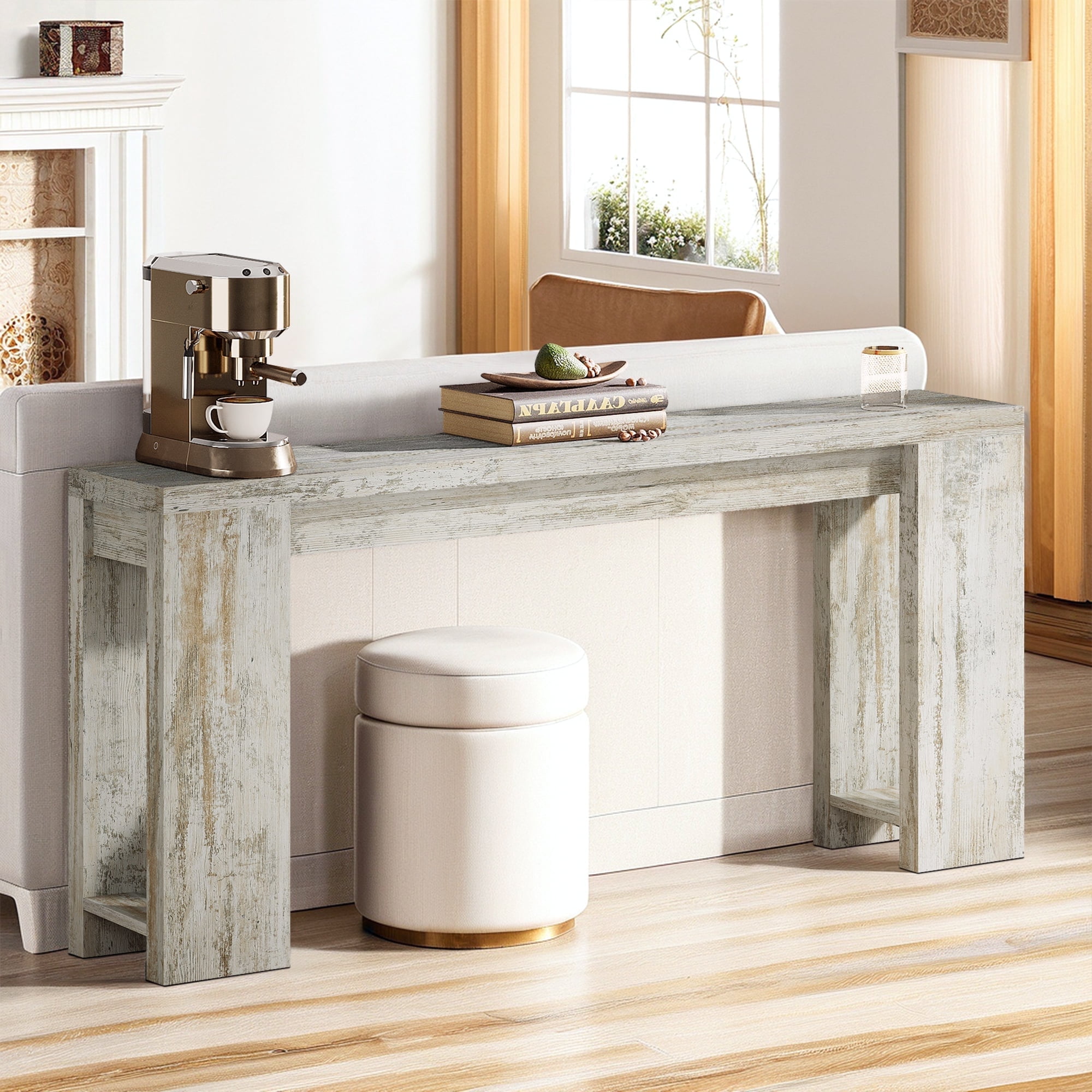 Demi Bonn 70.9" Wood Console Table, Farmhouse Sofa Table Entryway Table with Storage, Foyer Display Table, Light Gray