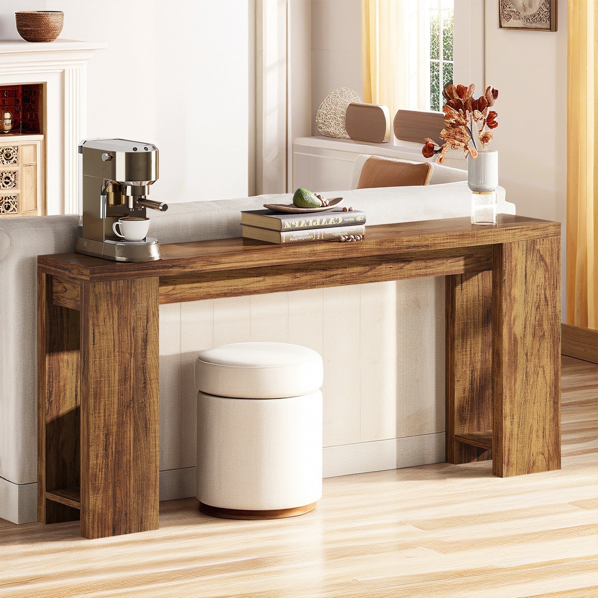 Demi Bonn 70.9" Wood Console Table, Farmhouse Sofa Table Entryway Table with Storage, Foyer Display Table, Rustic Brown