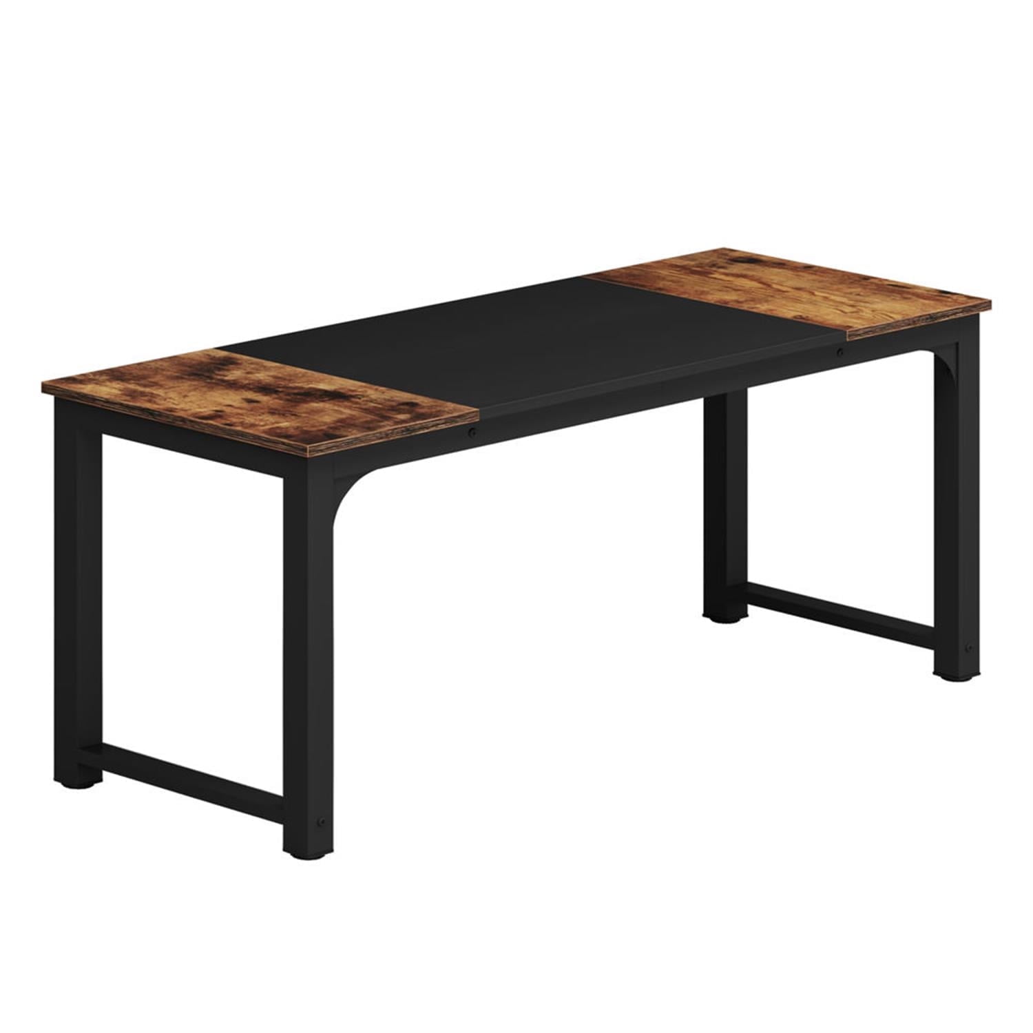 Demi Bonn 70" Executive Computer Desk with Metal Frame, Industrial Duty Study Writing Gaming Table for Home Office, Rectangle Conference Table, Brown