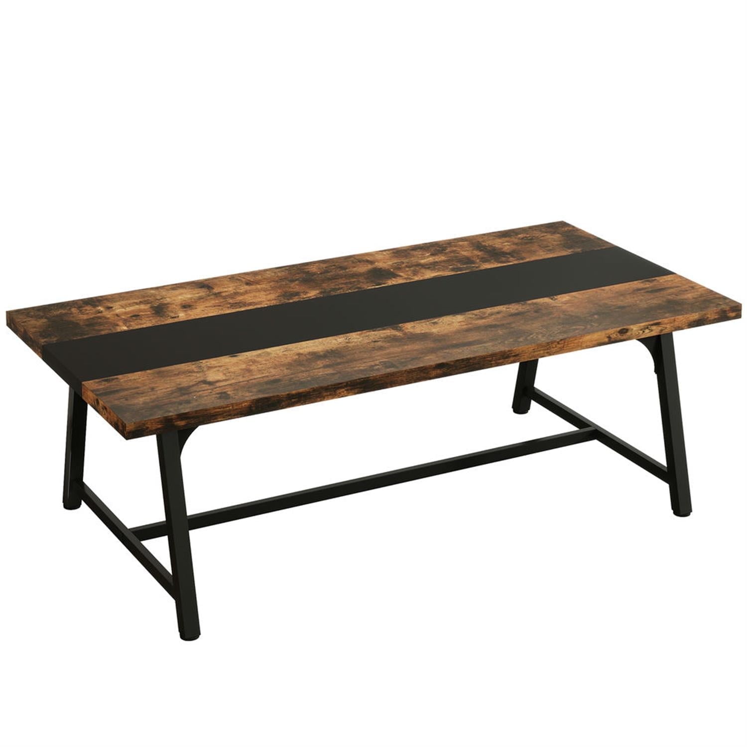 Demi Bonn 70" Executive Computer Desk with Metal Frame, Modern Duty Study Writing Gaming Table for Home Office, Rectangle Conference Table, Brown