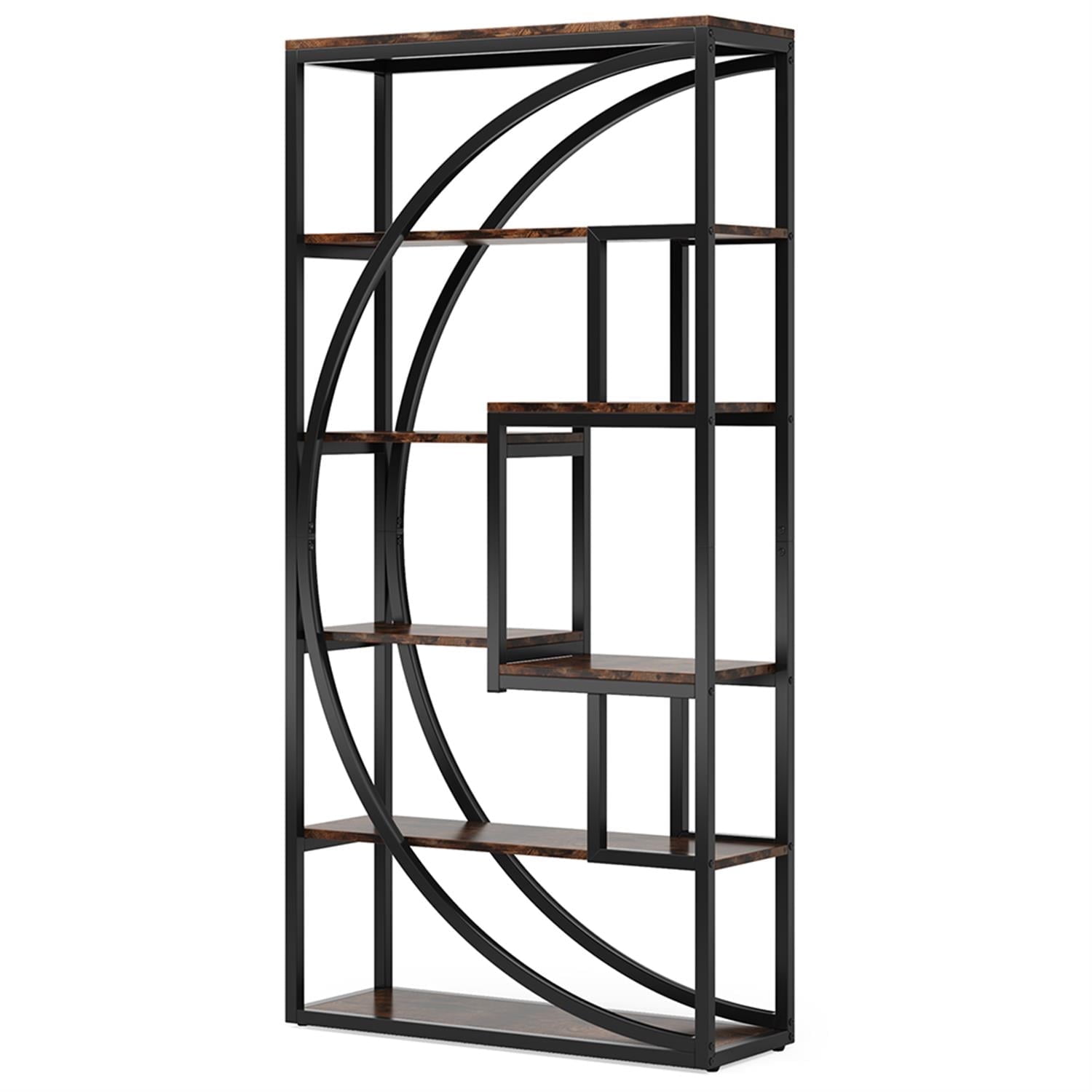 Demi Bonn 70" Industrial Bookshelf Bookcase with 8 Open Storage Shelf for Bedroom, Living Room, Brown