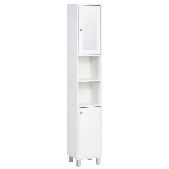 Demi Bonn 70" Tall Bathroom Storage Cabinet, Wooden Freestanding Cabinet with Mirror Doors and Shelves for Living Room, Kitchen, Dining Room, Office, White