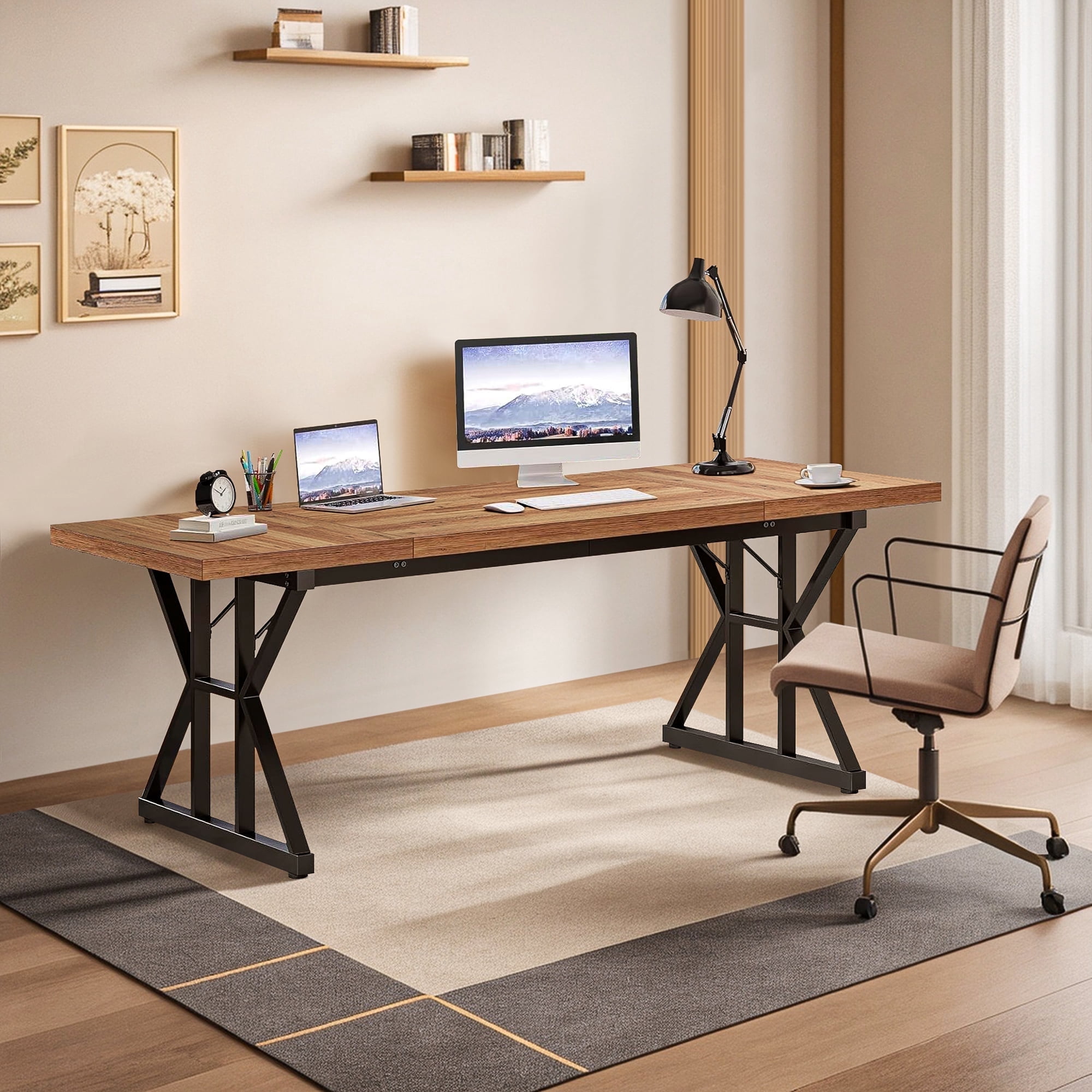 Demi Bonn 71" Farmhouse Dining Table, Wood Rustic Kitchen Table for 6 ...