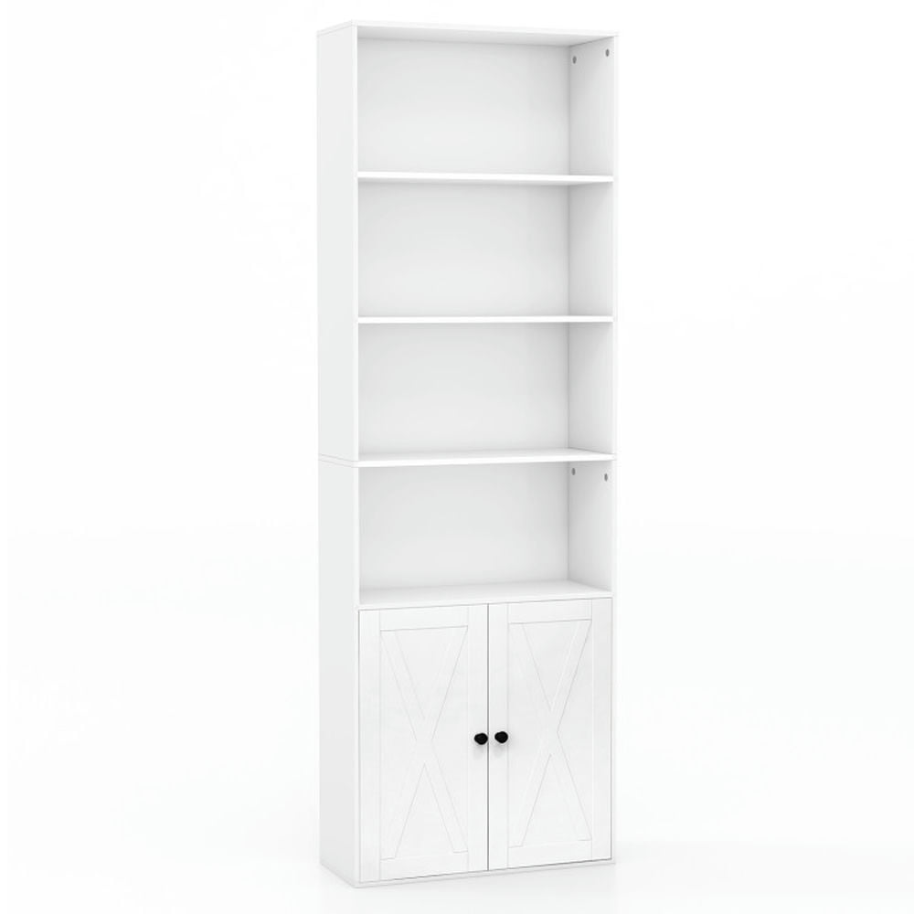 Finihen 71" Freestanding Bookcase with 6 Shelves and 2-Door Cabinet, White Finihen 71" Freestanding Bookcase with 6 Shelves and 2-Door Cabinet, White