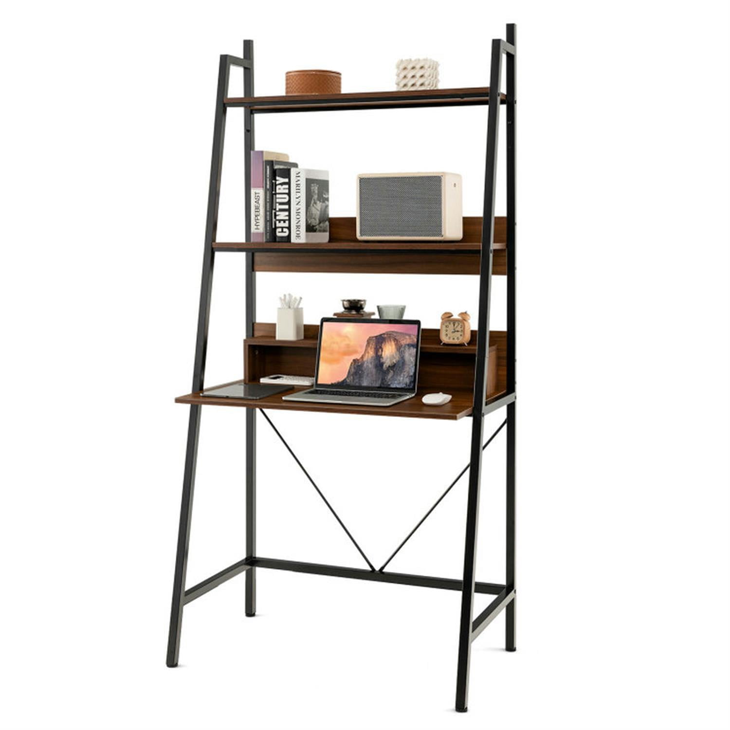 Finihen 71" High Freestanding Laptop Desk with Open Shelves for Living Room Bedroom Study, Laptop Workstation for Laptops, Books, Tablets, and Art, Brown Finihen 71" High Freestanding Laptop Desk with Open Shelves for Living Room Bedroom Study, Laptop Workstation for Laptops, Books, Tablets, and Art, Brown