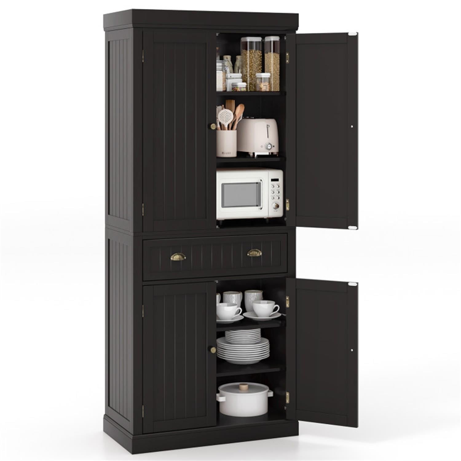 Demi Bonn 72" Cupboard Freestanding Kitchen Cabinet with Doors and Drawer, Accent Storage Cabinet, Pantry Cabinet with Adjustable Shelves, Brown
