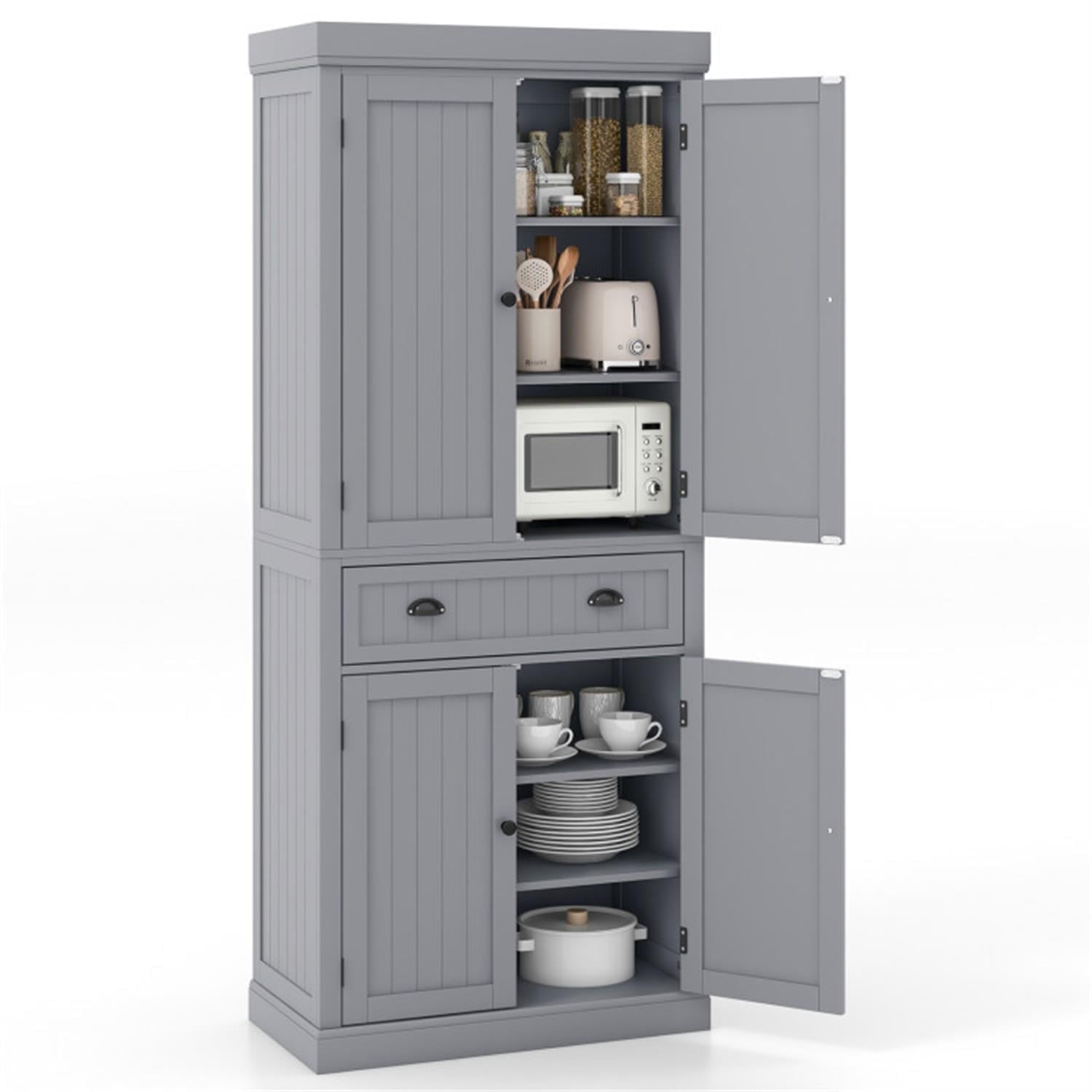 Demi Bonn 72" Cupboard Freestanding Kitchen Cabinet with Doors and Drawer, Accent Storage Cabinet, Pantry Cabinet with Adjustable Shelves, Gray