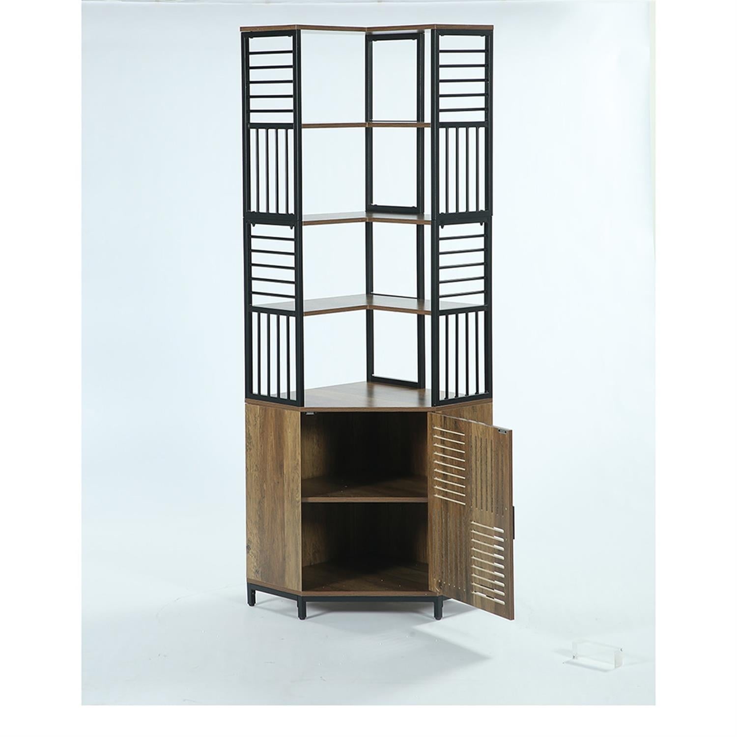 Demi Bonn 77" Corner Shelf, Industrial Bookshelf Display Shelving Unit Storage Cabinet for Home Living Room, Office, Brown