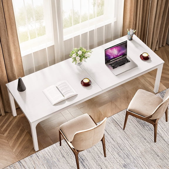 Demi Bonn 78" Executive Computer Desk with Metal Frame, Modern Duty Study Writing Gaming Table for Home Office, Rectangle Conference Table, White