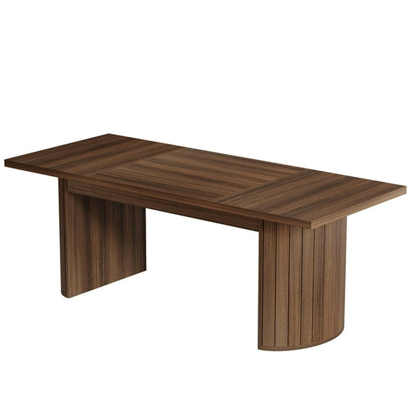 Demi Bonn 78" Farmhouse Dining Table Set for 4-6 People With Dual Base,door Outdoor Kitchen Table for Dining Room, Home Office, Living Room Furniture, Brown