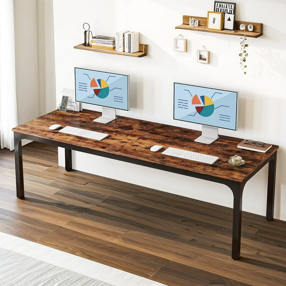 Demi Bonn 78" Farmhouse Dining Table, Wood Rustic Kitchen Table for 8 People, Large Rectangular Dinner Table for Dining Room, Home Office, Living Room Furniture, Rustic Brown