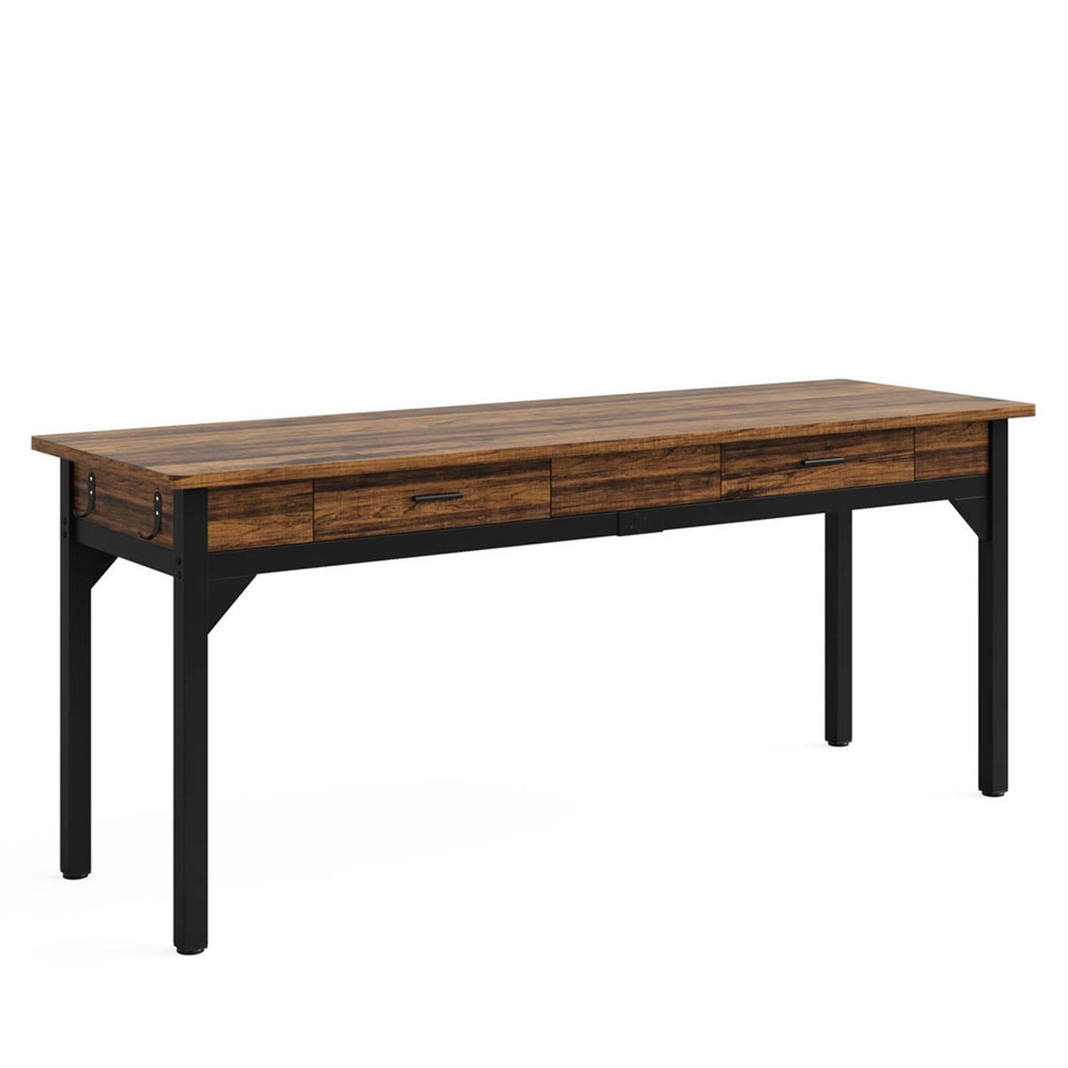 Demi Bonn 78" Industrial Two Computer Desk with 2 Drawers, Modern Double Study Writing Gaming Table for Home Office, Brown