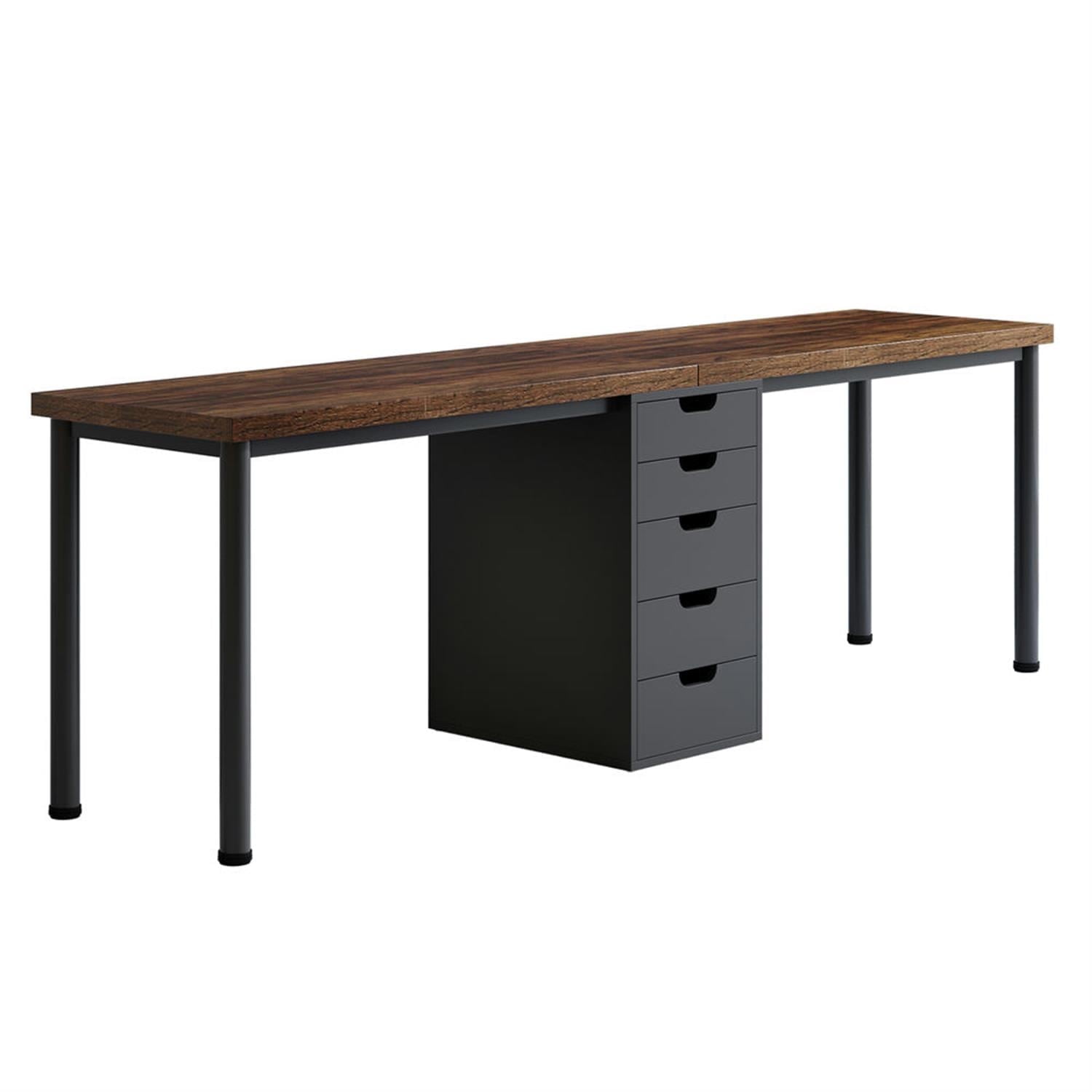 Demi Bonn 78" Industrial Two Computer Desk with 5 Drawers, Modern Double Study Writing Gaming Table for Home Office, Brown & Black
