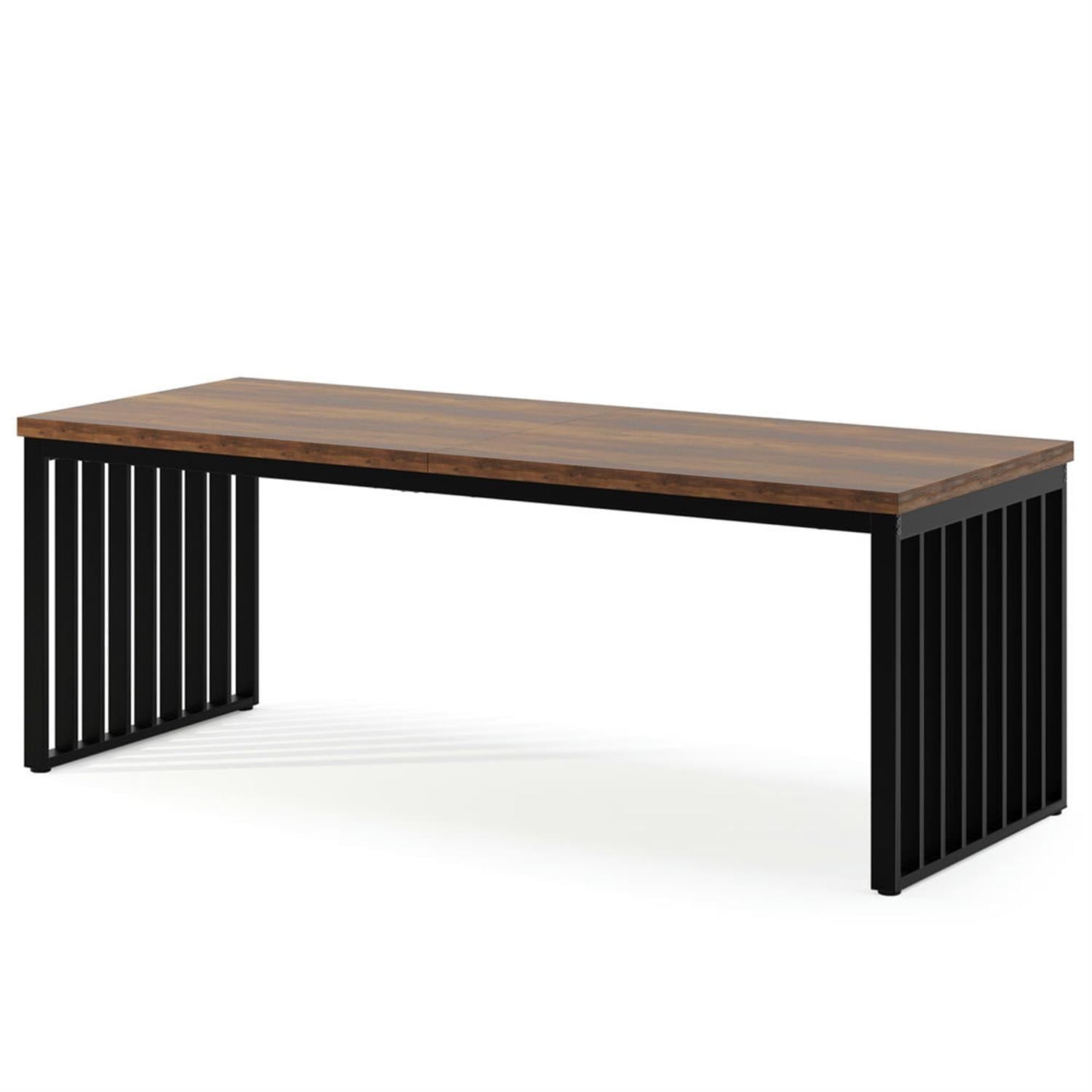 Demi Bonn 78" Two Person Executive Computer Desk with Metal Frame, Modern Duty Study Writing Gaming Table for Home Office, Brown