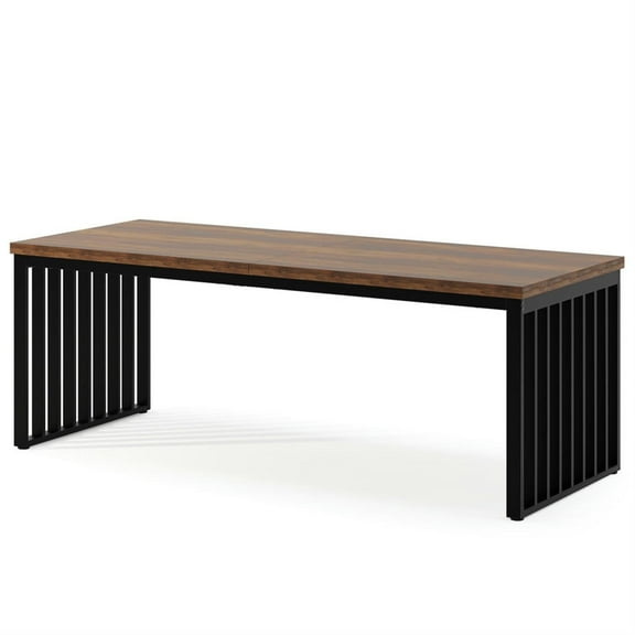 Demi Bonn 78" Two Person Executive Computer Desk with Metal Frame, Modern Duty Study Writing Gaming Table for Home Office, Brown