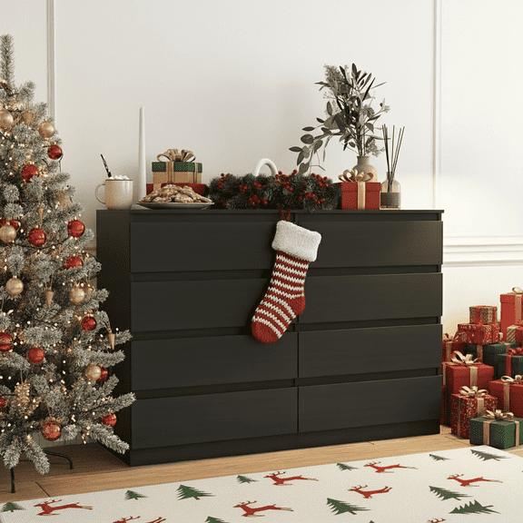 Demi Bonn 8 Drawer Double Dresser, Modern 8 Chest of Drawers with Deep Drawers, Wide Storage Organizer Cabinet for Living Room, Black