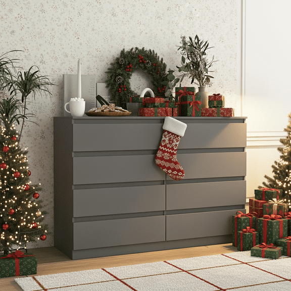 Demi Bonn 8 Drawer Double Dresser, Modern 8 Chest of Drawers with Deep Drawers, Wide Storage Organizer Cabinet for Living Room, Gray