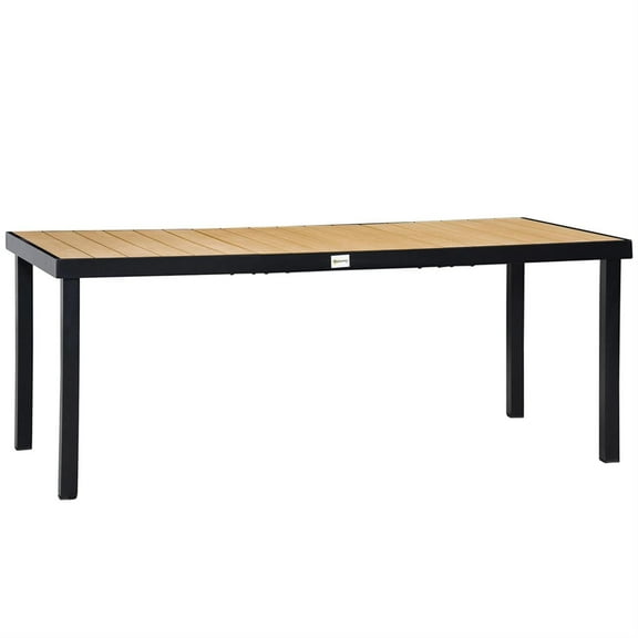 Demi Bonn 8 People Outdoor Dining Tables with All-Weather Faux Wood Top, Rectangular Aluminum Frame Patio Table, Garden Dining Table for Backyard, Lawn, Porch, Brown