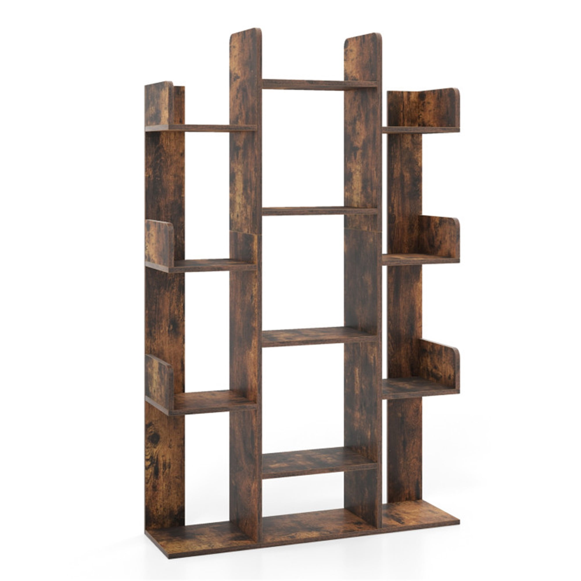 Finihen 8-Tier Bookshelf Tree-Shaped Bookcase with 13 Open Compartments, Brown Finihen 8-Tier Bookshelf Tree-Shaped Bookcase with 13 Open Compartments, Brown