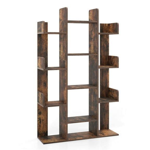 Demi Bonn 8-Tier Bookshelf Tree-Shaped Bookcase with 13 Open Compartments, Brown
