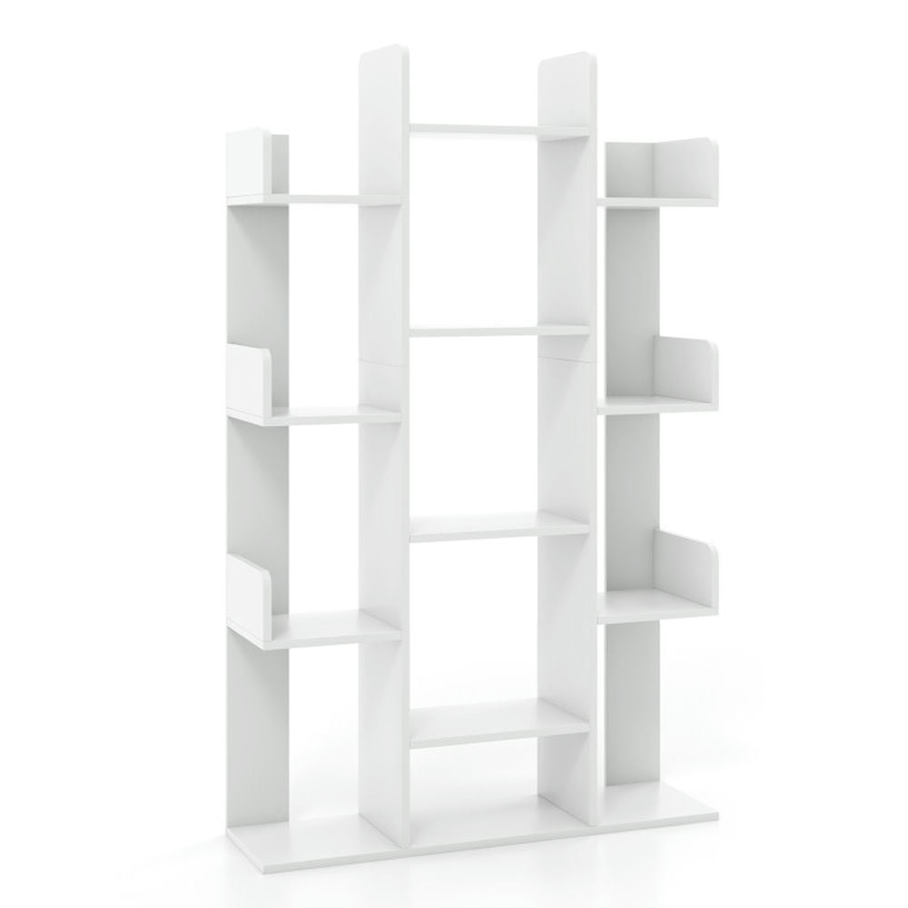 Finihen 8-Tier Bookshelf Tree-Shaped Bookcase with 13 Open Compartments, White Finihen 8-Tier Bookshelf Tree-Shaped Bookcase with 13 Open Compartments, White