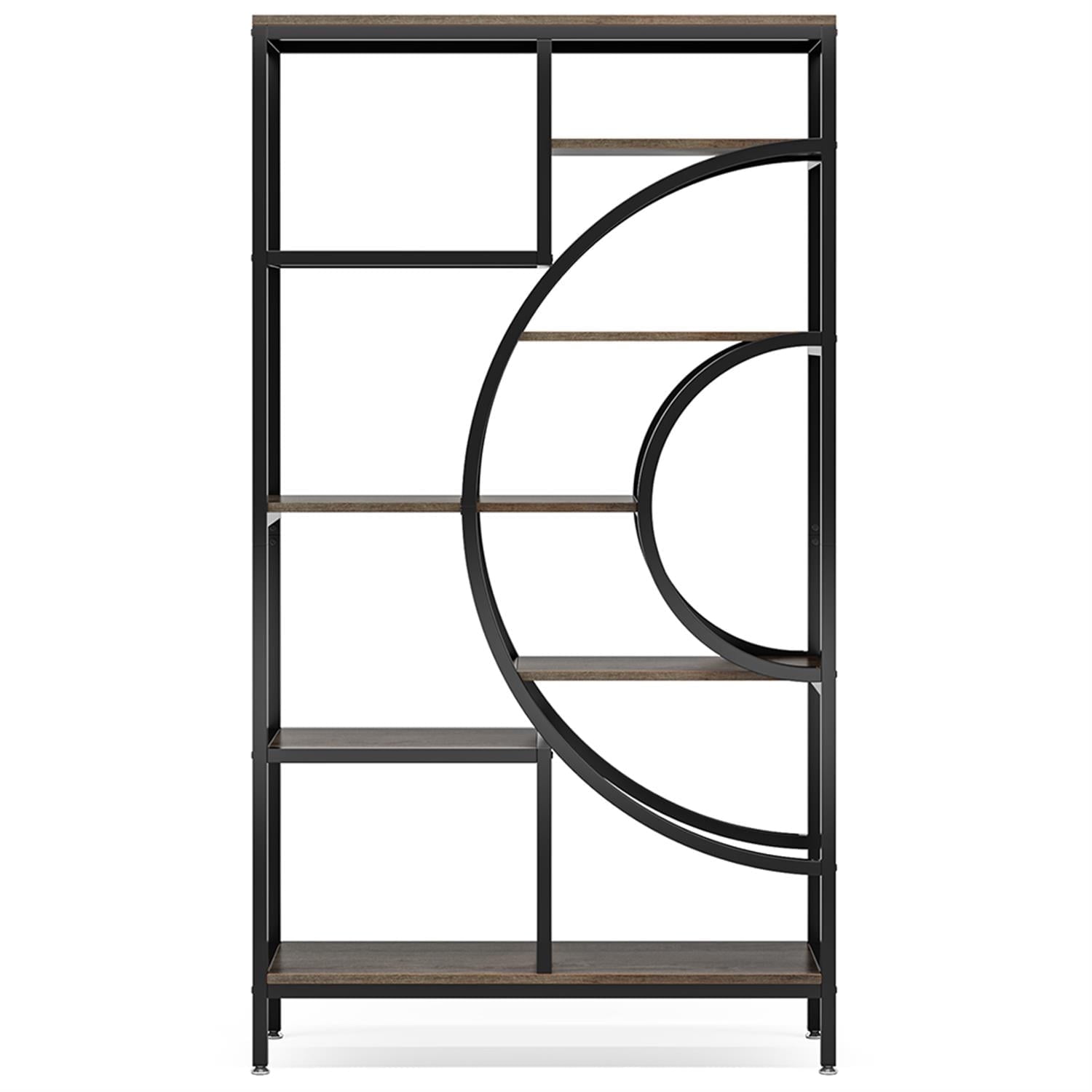 Demi Bonn 8 Tier Bookshelf, Wood and Metal Bookcase Storage Organizer, 71" Tall Geometric Display Standing Shelf Unit for Bedroom, Living Room, Brown