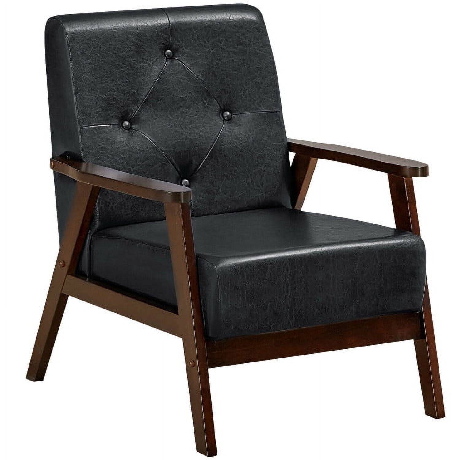 Demi Bonn Accent Armchair, Classic Accent Armchair with Rubber Wood Legs and Armrests, for Living Room, Bedroom, Black