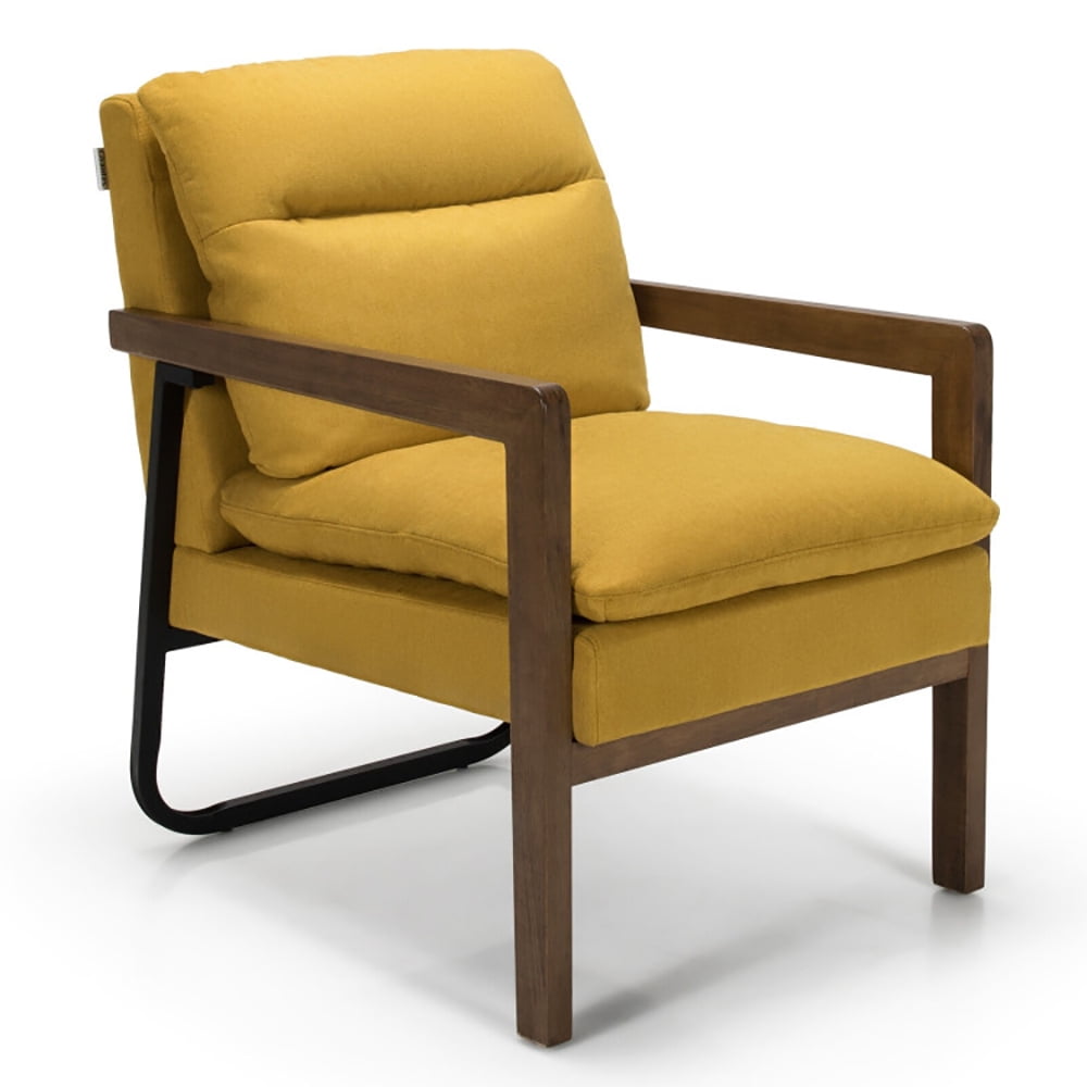 Finihen Accent Armchair, Classic Accent Armchair with Rubber Wood Legs and Armrests, for Living Room, Bedroom, Yellow Finihen Accent Armchair, Classic Accent Armchair with Rubber Wood Legs and Armrests, for Living Room, Bedroom, Yellow