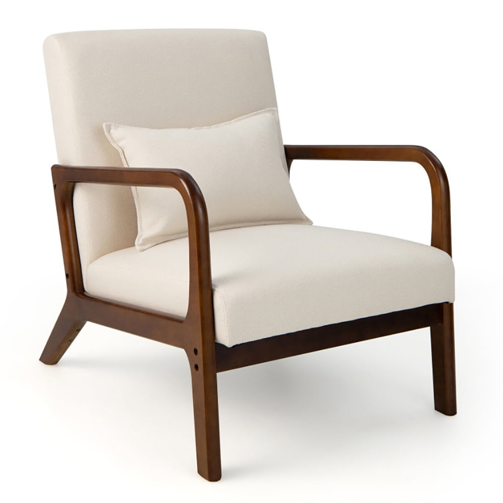 Finihen Accent Armchair, Modern Accent Chair with Rubber Wood Frame and Lumbar Pillow, for Living Room, Bedroom, Beige Finihen Accent Armchair, Modern Accent Chair with Rubber Wood Frame and Lumbar Pillow, for Living Room, Bedroom, Beige