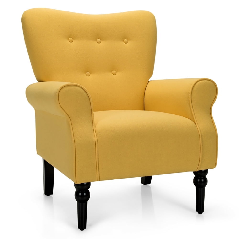 Demi Bonn Accent Armchair, Modern Accent Chair with Tufted Backrest and Rubber Wood Avocado Legs, for Living Room, Bedroom, Yellow