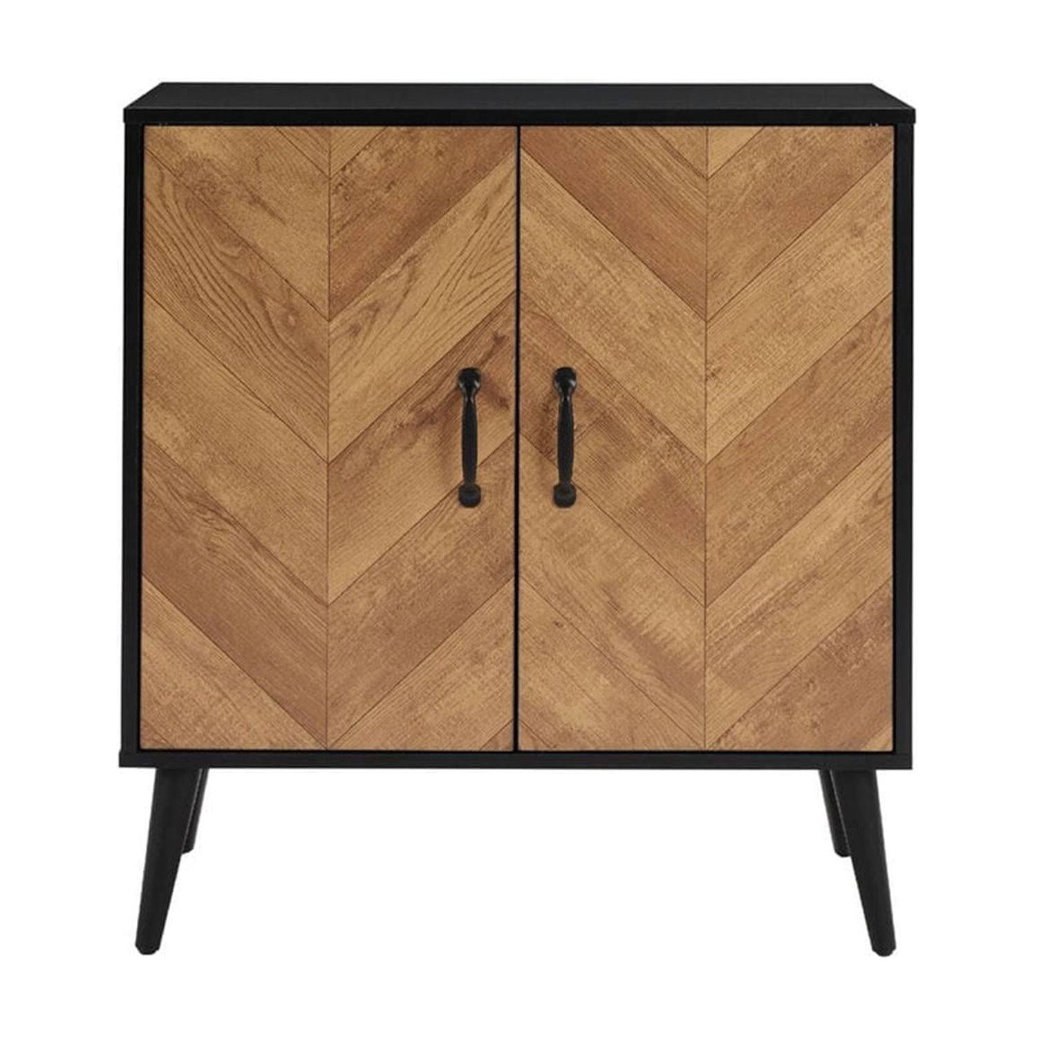 Demi Bonn Accent Cabinet with Adjustable Shelf, Kitchen Storage Cabinet with Herringbone Design, Sideboard for Living Room, Kitchen, Entryway, Black