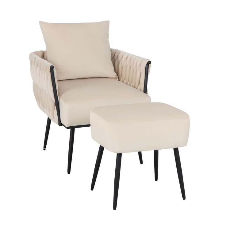 Finihen Accent Chair, Modern Upholstered Accent Chair, Modern Dutch Velvet Accent Chair and Ottoman Set with Weaved Back and Arms, for Living Room, Bedroom, White Finihen Accent Chair, Modern Upholstered Accent Chair, Modern Dutch Velvet Accent Chair and Ottoman Set with Weaved Back and Arms, for Living Room, Bedroom, White