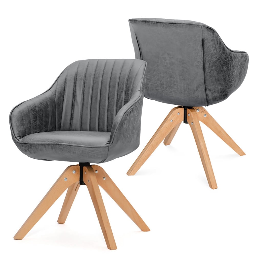 Demi Bonn Accent Chair, Set of 2 Swivel Accent Chair, Modern Leathaire Set of 2 Swivel Accent Chair with Beech Wood Legs, for Living Room, Bedroom, Gray