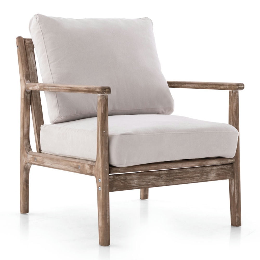 Demi Bonn Accent Chair, Upholstered Accent Armchair, Modern Accent Chair with Solid Rubber Wood Armrests, for Living Room, Bedroom, Reception Room, Beige