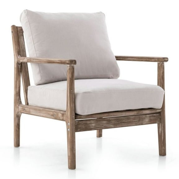 Demi Bonn Accent Chair, Upholstered Accent Armchair, Modern Accent Chair with Solid Rubber Wood Armrests, for Living Room, Bedroom, Reception Room, Beige