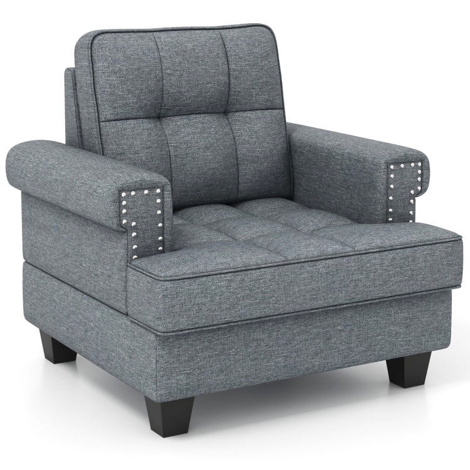 Finihen Accent Chair, Upholstered Accent Armchair, Mid-century Modern Accent Armchair Tufted Linen Club Chair, for Living Room, Bedroom, Reception Room, Gray Finihen Accent Chair, Upholstered Accent Armchair, Mid-century Modern Accent Armchair Tufted Linen Club Chair, for Living Room, Bedroom, Reception Room, Gray