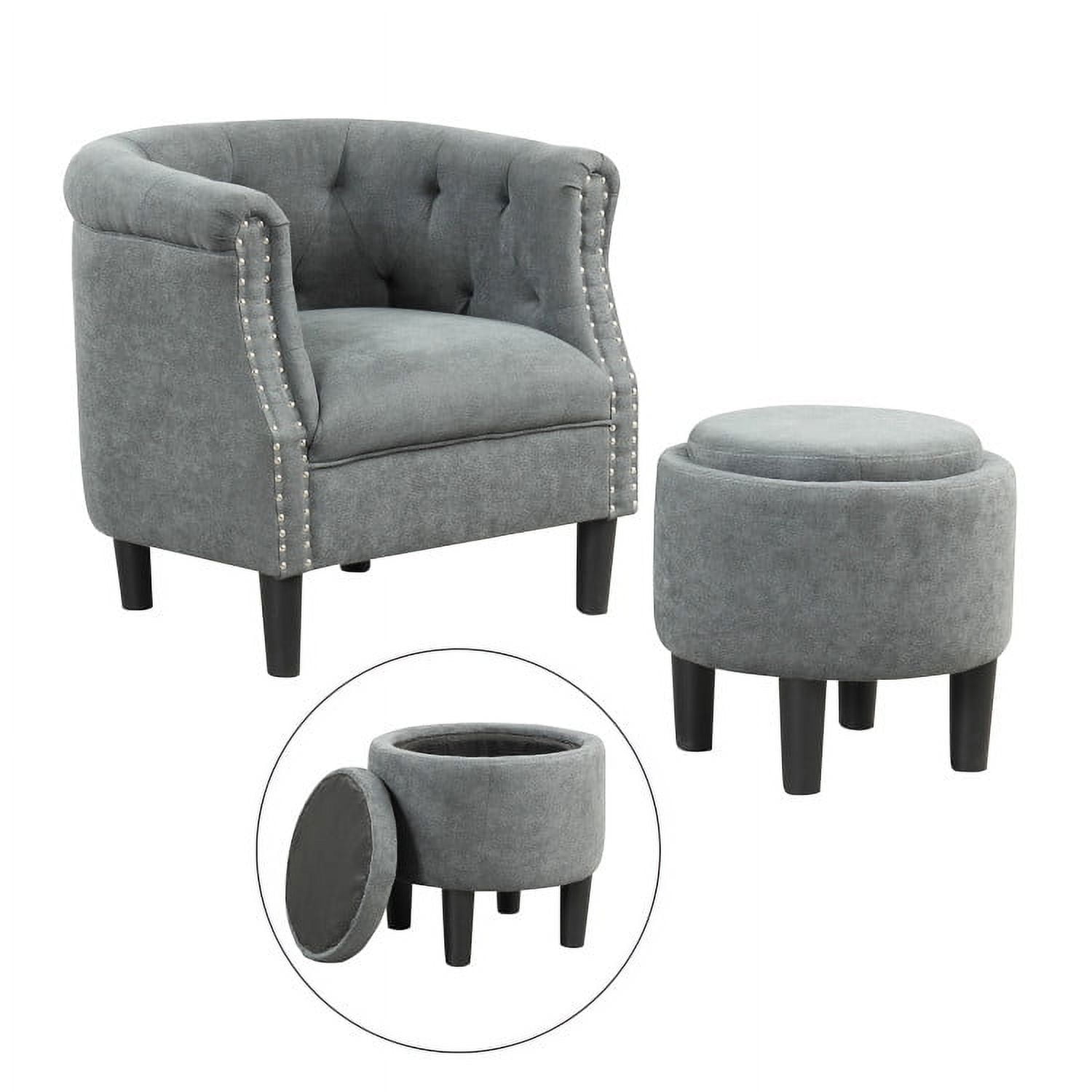 Finihen Accent Chair with Ottoman, Modern Accent Armchair with Ottoman, Armchair Barrel Sofa Chair and Footrest, for Living Room, Bedroom, Grey