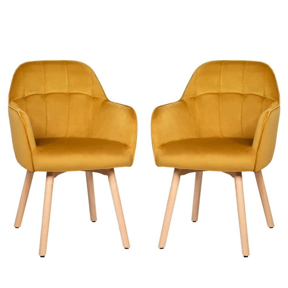 Finihen Accent Chairs, Set of 2 Mid-Back Accent Leisure Armchairs, Modern Upholstered Living Room Chair, for Bedroom, Office, Cafe, Yellow Finihen Accent Chairs, Set of 2 Mid-Back Accent Leisure Armchairs, Modern Upholstered Living Room Chair, for Bedroom, Office, Cafe, Yellow