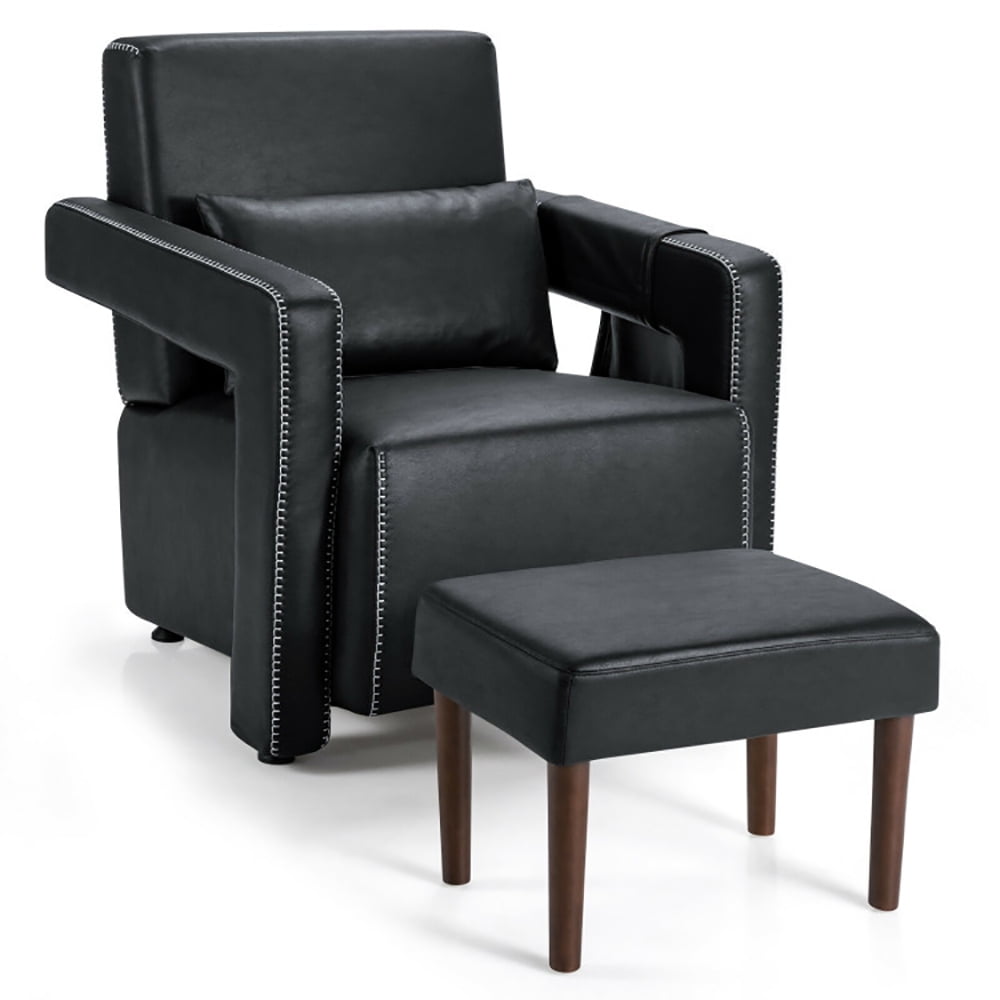 Finihen Accent Single Sofa Chair with Ottoman, Modern Berber Fleece Single Sofa Chair with Ottoman and Waist Pillow, for Living Room, Bedroom, Black Finihen Accent Single Sofa Chair with Ottoman, Modern Berber Fleece Single Sofa Chair with Ottoman and Waist Pillow, for Living Room, Bedroom, Black