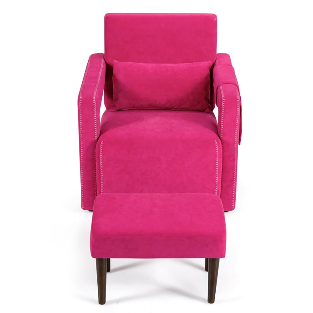 Finihen Accent Single Sofa Chair with Ottoman, Modern Berber Fleece Single Sofa Chair with Ottoman and Waist Pillow, for Living Room, Bedroom, Red Finihen Accent Single Sofa Chair with Ottoman, Modern Berber Fleece Single Sofa Chair with Ottoman and Waist Pillow, for Living Room, Bedroom, Red